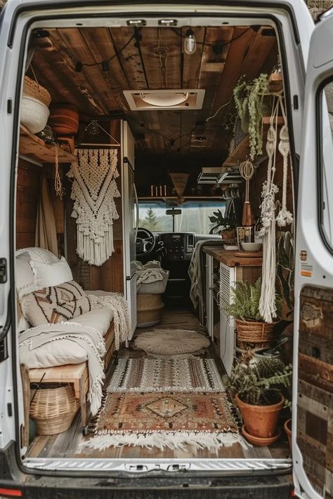 Van Life Conversion, Boho Caravan Interior, Van Living Interior, Boho Van Life, Boho Trailer, Camper Van Ideas, Vw Hippie Van, Boho Van, Van Hippie