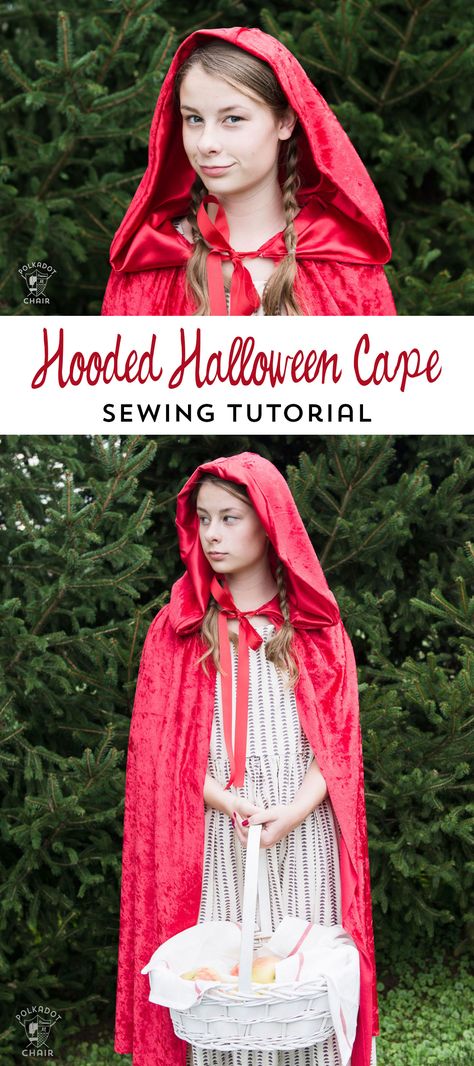 How to make a hooded cape for Halloween - tutorial teaches you how to resize it for kids or adults Sewing Classes For Beginners, Tips Menjahit, Halloween Capes, Diy Halloween Costume Ideas, Tote Bag Pattern Free, Cape Pattern, Capes For Kids, Fun Halloween Crafts, How To Quilt