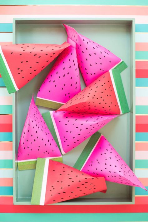 30 Fun Watermelon Crafts for Summer | Club Crafted Watermelon Party Favors, Favor Bags Diy, Crafts For Summer, Watermelon Crafts, Watermelon Theme, Watermelon And Lemon, Watermelon Decor, Tropical Bridal Showers, Watermelon Party