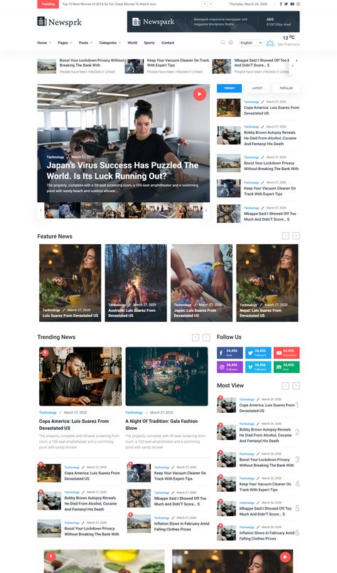 Vue JS Newspaper HTML Website Template News Portal Web Design, Design Newspaper, Website Ui Design, Website Home Page, Blog Website Design, News Website Design, News Web Design, Magazine Website, Newspaper Template