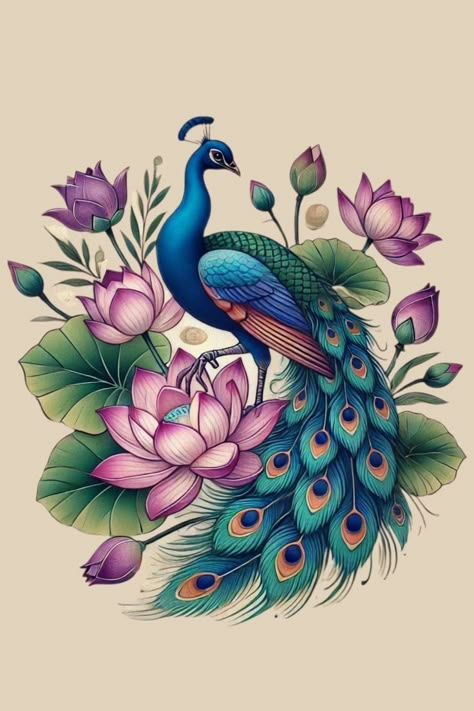 Krishna Art Paintings, Peacock Drawing Images, Peacock Wall Painting, Peacock Drawings, Painting Of Peacock, Peacock With Flowers, Peacock Tattoos, Peacock Drawing, Peacock Flower