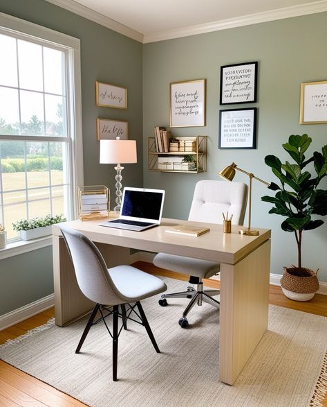 Elevate your workspace with this stylish work from home office! ✨ Discover how to create a productive environment that blends functionality and aesthetics. Explore inspiring home office ideas and chic home office decor that reflect your personal style. Achieve your home office goals with thoughtful home office design and enjoy a seamless home office life. Like, comment, and share your favorite features! Credit by: @millahomedecor . Follow @millahomedecor for more home office inspo! #homede... Easy Office Makeover, Cute Office Setup, Welcoming Office Space, Home Office Ideas Colors, Farm Office Ideas, Cottage Core Office Ideas, Mans Office Space, Therapist Home Office, At Home Office Ideas For Women