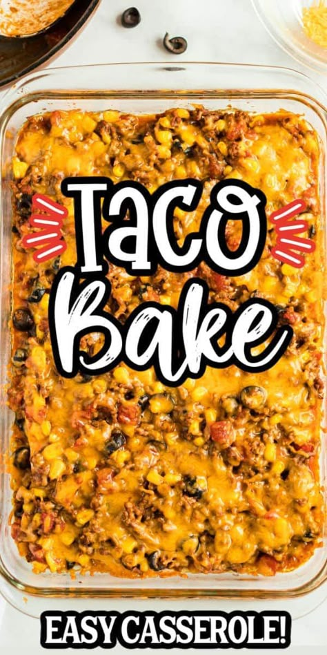 Turkey Taco Bake Casserole, Taco Bake Recipes, Taco Bake Casserole, Easy Taco Bake, Taco Casserole Bake, Beef Taco Casserole, Easy Taco Casserole, Taco Dishes, Baked Tacos Recipe