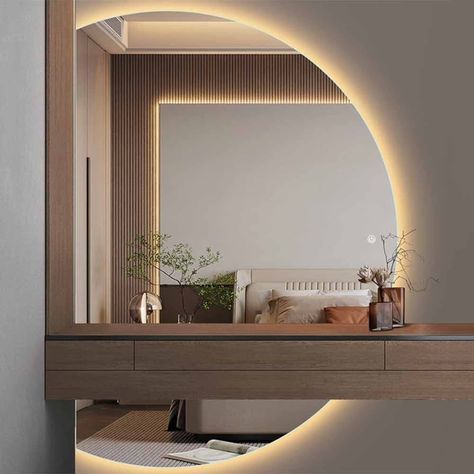 Amazon.com: 3 Color Led Mirror, Dimmable Bathroom Mirror, 33 * 47in/84 * 120cm Half Moon Decorative Wall Mirror, Backlit Makeup Mirror for Bedroom Entryway, Explosion Proof : Home & Kitchen Backlit Bathroom Mirror, Mirror For Bedroom, Wall Panels Bedroom, Wall Panel Design, Decorative Wall Mirror, Backlit Mirror, Entryway Mirror, Bath Mirror, Mirror Wall Bathroom