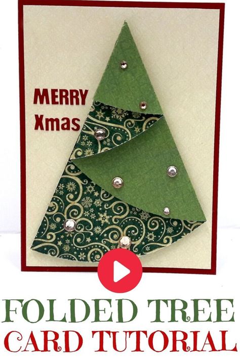 an easy handmade Christmas card you can make in only 5 minutes! #einatkessler #Christmas #card #DIY #handmade Folded Christmas Tree, Christmas Card Wishes, Diy Christmas Paper, Christmas Card Tutorials, Christmas Tree Card, Fancy Fold Card Tutorials, Simple Christmas Cards, Christmas Origami, Christmas Card Art