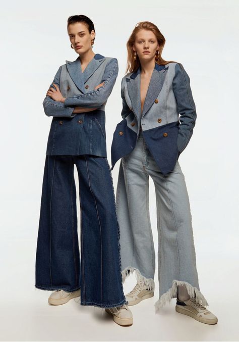 7 Sustainable Denim Brands You'll Want To Shop Blazer Outfit Ideas For Women, Denim Blazer Outfit, Blazer Outfit Ideas, Business Casual Jeans, Ksenia Schnaider, Denim Editorial, Sustainable Denim, Moda Denim, Denim Outfits