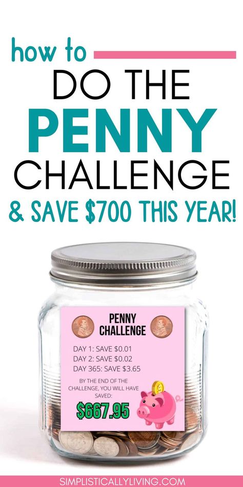 jar full of pennies Penny Savings Challenge, Penny Activities, 365 Day Penny Challenge, Penny Saving Challenge, Penny Challenge, Teen Money, Savings Challenges, Simple Craft, Save More Money