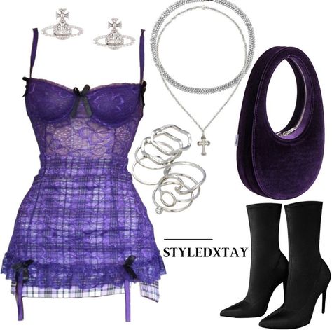 Purple Outfits Concert, Purple Corset Outfit Aesthetic, Purple Fashion Aesthetic, Purple Rockstar Outfit, Purple Concert Outfit, Purple Dress Olivia Rodrigo, Kpop Stage Outfits Ideas Purple, Purple Outfits Aesthetic, Stage Outfits Purple