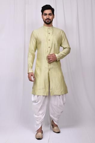 Shop for Samyukta Singhania Green Jacquard Silk Front Open Kurta And Dhoti Pant Set for Men Online at Aza Fashions Dhoti With Kurta For Men, Open Kurta Men, Mens Dhoti Kurta, Dhoti Kurta For Men, Dhoti Pants For Men, Diwali Outfits, Kurta Men, Dhoti Pants, Rohit Bal