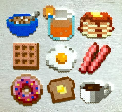 Waffle Perler Beads, Pearler Bead Aesthetic, Toast Perler Beads, Bread Perler Beads, Cinnamon Roll Perler Bead Patterns, New Years Perler Beads, Ramen Perler Beads, Perler Bead Patterns Fish, Ironing Beads Ideas Aesthetic