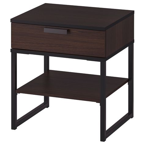 IKEA - TRYSIL, Nightstand, dark brown, black, Coordinates with other furniture in the TRYSIL series. Ikea Trysil, Ikea Bedside, Dark Bedside Tables, Bedside Table Ikea, Ikea Side Table, Black Bedroom Furniture, Прикроватные Тумбочки, Painted Drawers, White Nightstand