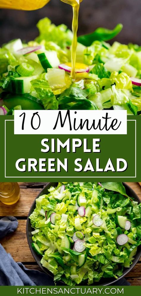 Good Green Salad Recipes, Salad Recipes Leafy Greens, Green Salad Recipes For Dinner, Salad Easy Quick, Delicious Green Salads, Green Vegetable Salad Recipes, Lettuce With Vinegar And Oil, Side Salad Recipes Simple, Simple Green Salad For A Crowd