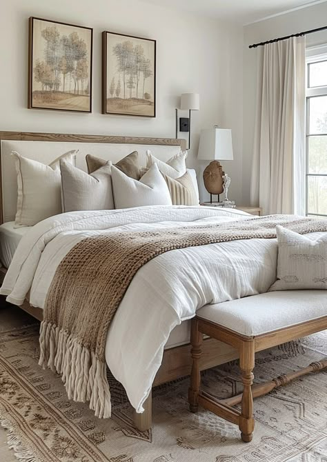 Neutral Bedroom Design, Soothing Bedroom, Bedroom Decoration Ideas, Guest Bedroom Decor, Minimalist Bedroom Design, Creative Bedroom, Neutral Bedroom, Bedrooms Decor, Cozy Room Decor