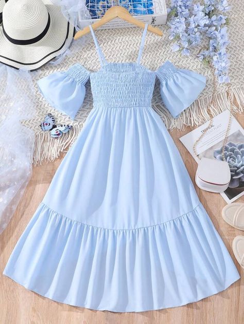 Birthday Dress For School, Nice Dresses For Teens, Cute Blue Dresses, Pretty Dresses Casual, Designer Summer Dresses, Casual Dresses For Teens, Girls Short Dresses