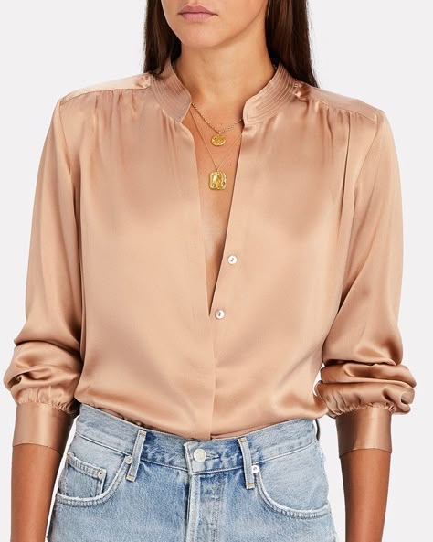 Women Blouses Fashion Casual, Silk Shirt Outfit, Silk Blouse Outfit, Satin Blouse Outfit, Silk Long Sleeve Blouse, Fancy Shirt, Romantic Blouses, Silk Tops, Women Blouses Fashion