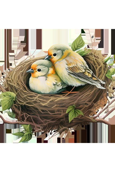 Birds In Nest Painting, Cute Birds Pics, Birds Nest Drawing, Bird Nest Drawing, Nest Pictures, Birdhouse Painting Ideas, Bird Nest Art, Bird Animated, Nest Drawing