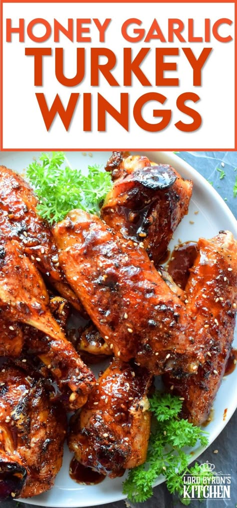 Honey Glazed Turkey Wings, Turkey Wings Dinner, Turkey Wings For Thanksgiving, Honey Garlic Turkey Wings, Turkey Wing Meal Ideas, Grilled Turkey Wings Recipe, How To Cook Turkey Wings, Honey Turkey Wings, Turkey Wing Dinner Ideas