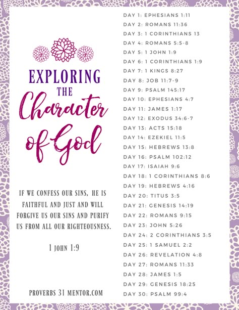 Exploring the Character of God Bible Reading Plan Character Of God Bible Study, Character Of God Scriptures, Gods Character Scriptures, The Character Of God, Daily Bible Reading Plan For Beginners, November Bible Reading Plan, Bible Writing Plan, God Character, Scripture Plans