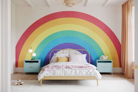 Children's Rainbow Wallpaper Mural | Bobbi Beck Arch Wallpaper, Bedroom Rainbow, Rainbow Wall Mural, Rainbow Mural, Rainbow Bedroom, Rainbow Arch, Striped Decor, Kids Bedroom Inspiration, Rainbow Room