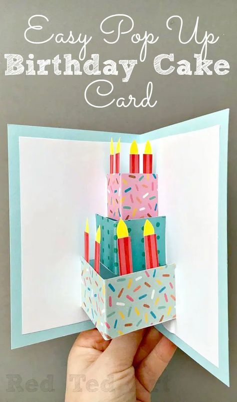 Easy Pop Up Birthday Card DIY - Red Ted Art - Kids Crafts Up Birthday Cake, Diy Gifts Cheap, Diy Birthday Cake, Birthday Cake Card, Homemade Birthday, Birthday Card Craft, Simple Birthday Cards, Homemade Birthday Cards, Easy Birthday