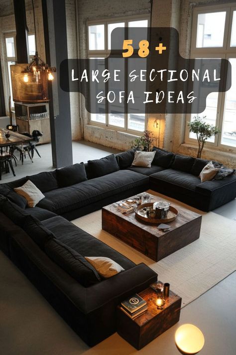 Looking for a stylish sectional sofa to elevate your home? Check out these 58 designs that blend aesthetics and comfort. ✨ From contemporary cuts to traditional charm, find the sofa that speaks to you. Want to see all the stylish options? Click to explore and get inspired! #StylishSofas #SectionalDesigns #HomeFashion #InteriorInspiration #LivingRoomTrends #SofaGoals #DecorIdeas L Shaped Sofa With Ottoman, Oversize Couch Living Room, Chicago Living Room Ideas, U Shaped Sectional Sofa Living Room, L Shaped Couch Living Room Layout Cozy, Leather Sectionals For Large Living Rooms, Sectionals With Chaise, L Shaped Sectional With Chaise, Large Sectional Living Room Layout Cozy