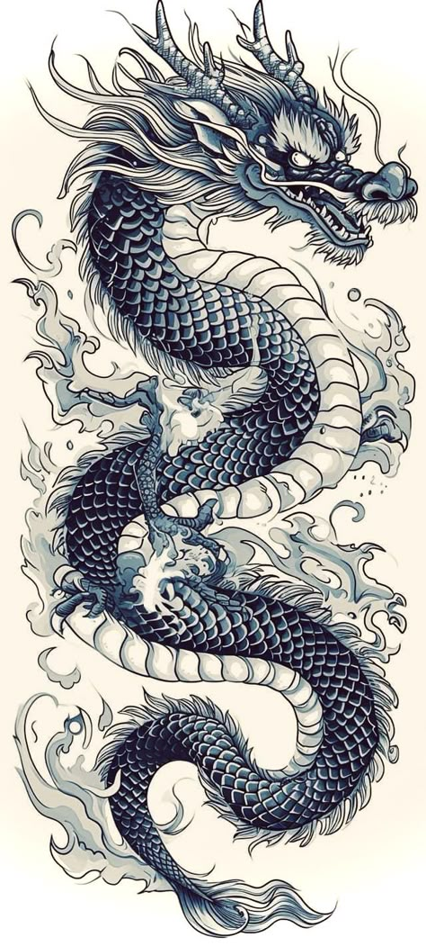 Ryu Dragon Tattoo, Japanese Dragon Tattoo Designs For Men, Chinese Water Dragon Tattoo, Chinese Dragon Tattoos Men, Japanese Dragon Leg Tattoo, Korean Dragon Tattoo, Dragon Fish Tattoo, Japanese Dragon Tattoos For Men, Japanese Dragon Head Tattoo