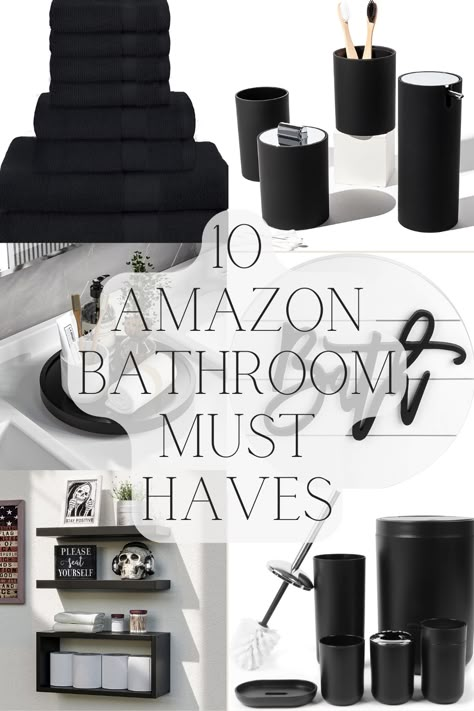 Bathroom Decor Ideas Themes Modern, Black And Gold Bathroom Apartment, Decor For A Black And White Bathroom, Black And White Bathroom Amazon, Bathrooms With Black Accessories, Black Bathroom Decorations, White Bathroom Black Accessories, Matt Black Bathroom Accessories, Matte Black Bathroom Decor