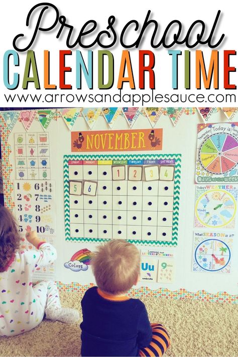 Our Homeschool Day: Calendar Time - Arrows & Applesauce Preschool Calendar Time, Learning Days Of The Week, Toddler Calendar, Morning Calendar, Preschool Calendar, Homeschool Calendar, Calendar Activities, Preschool Circle Time, Diy Preschool