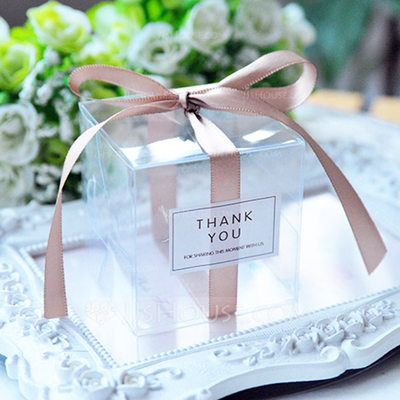 [£6.00] Creative/Classic Cubic Plastic Favor Boxes Diy Favor Boxes, Baby Shower Thank You Gifts, Rose Gold Ribbon, Wedding Favors And Gifts, Favors Diy, Wedding Favor Boxes, Party Favor Boxes, Wedding Favors For Guests, Baby Shower Thank You