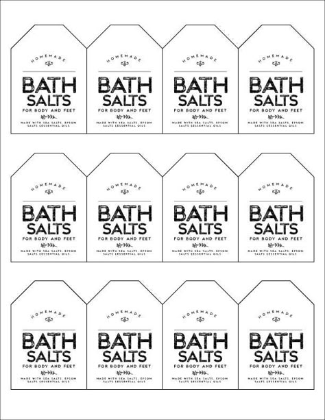 DIY Bath Salt labels - print these and use the recipe found at DIY Labels Club to make and label your own bath salts!  #DIY #DIYBathandbody #bathsalts #bathsaltsrecipe #essentialoils #printables #diylabels #freeprintables #labels Bath Salts Labels, Diy Soap Labels, Diy Bath Salt, Bath Salts Gift, Bath Salts Recipe, Mason Jars Labels, Bath Salts Diy, Free Printable Gift Tags, Diy Labels