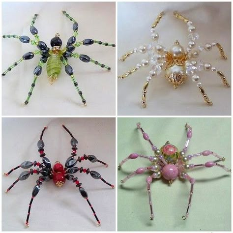 The spider is so beautiful designed with colorful beads that you will love it at first glance. It’s beyond decoration, it’s an art of jewelry. And now you can make it yourself. They are perfect addition as pendant of necklace or bracelet for Halloween, too. Materials you need: Beads Iron wire Wire cutter plier Beaded Spider Suncatcher, Beaded Spider Tutorial Free Pattern, Spider Suncatcher Diy, Insect Diy Crafts, Diy Beaded Spiders How To Make, Beaded Spider Tutorial, Beaded Spiders How To Make, Bead Spiders, Beaded Insects