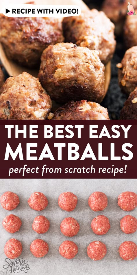 Do you always buy them in the frozen aisle, but secretly wish you knew how to make meatballs from scratch? Don't worry, these are the easy instructions you've been looking for! The mix is made with ground beef, breadcrumbs, egg and seasoning. You can either cook them in a skillet on the stovetop or bake them in the oven. Or freeze them to always have some homemade ones on hand for all the spaghetti sauce, soups and crock pot/slow cooker recipes your family loves to eat! Meatballs From Scratch, Homemade Meatballs Easy, Homemade Meatballs Recipe, Easy Meatballs, Dinner Ground Beef, Ground Beef Meatballs, Dinner Sandwich, Crock Pot Slow Cooker Recipes, Easy Ground Beef Recipes