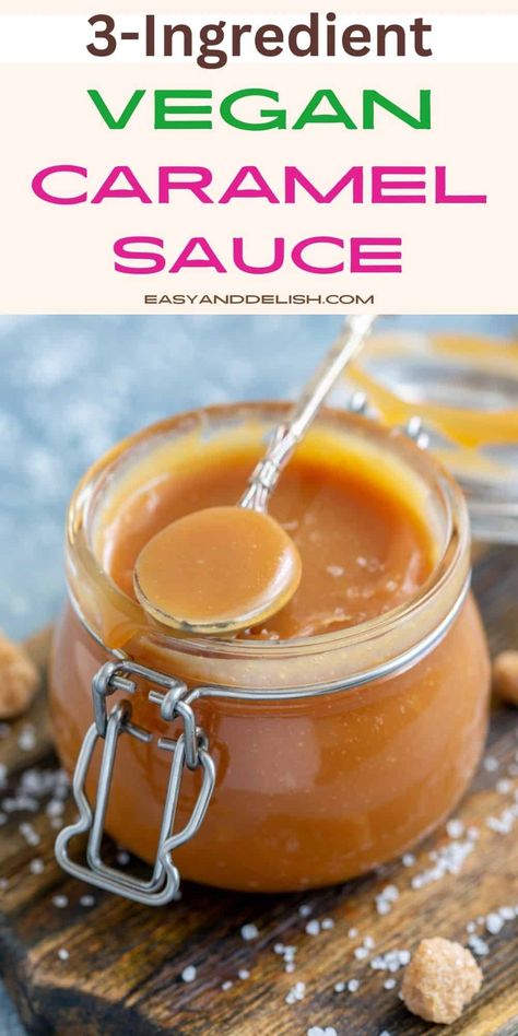 This easy Vegan Caramel Sauce is made with just 3 ingredients in 5 minutes. It makes a thick, creamy, smooth, and rich topping for ice cream and desserts, a dipping sauce for apples, and a great sweetener for coffee and lattes. Dairy Free Caramel Sauce, Vegan Sweet Treats, Dairy Free Caramel, Vegan Caramel Sauce, Gf Food, Caramel Recipes Sauce, Vegan Caramel, Vegan Bakery, Dessert Aux Fruits