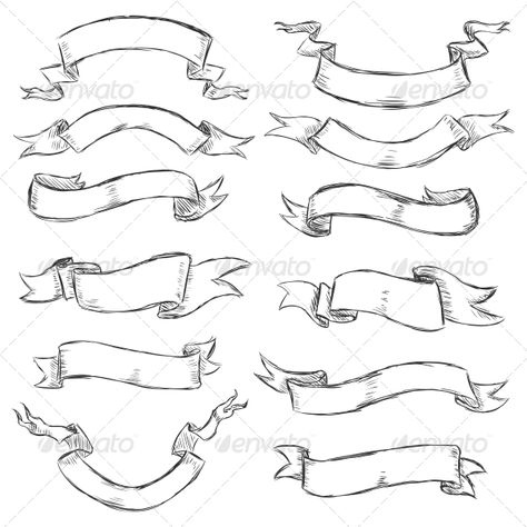 Sketch Ribbons How To Draw Ribbon, Baroque Frame, Banners Design, Banner Drawing, Ribbon Banner, Vintage Ribbon, Canvas Ideas, Journal Doodles, Doodle Drawings