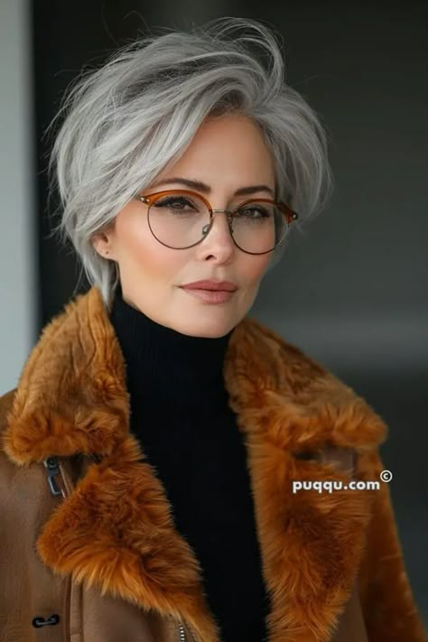 Stunning Pixie Haircuts to Rock Your Gray Hair - Puqqu Short Gray Hair With Glasses, Women With Silver Hair, Colors For Grey Hair, Ash Grey Short Hair, Long Pixie Gray Hair, Short Hair Gray, Gray Hair Short Styles, Grey Long Pixie Haircut, Short Hair Grey