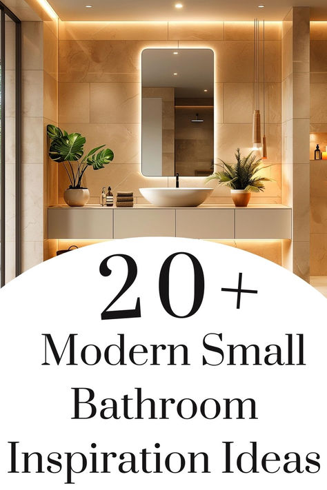 Minimalist bathroom with mirror wall, modern fixtures, and subtle plant decorations. Small Modern Guest Bathroom, Small Chic Bathroom Ideas, 1.5 Bathroom Ideas, 9x5 Bathroom Design, Lighting Small Bathroom, Simple Modern Bathroom Design, Spa Like Small Bathroom Ideas, Small Hall Bathroom Ideas, Small Rectangular Bathroom Ideas