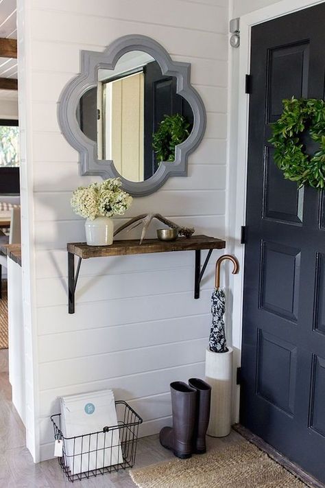 It's A Grandville Life : Narrow Front Entryway Ideas Small Hallway Ideas Entrance Halls, Farmhouse Entryway Decor, Modern Farmhouse Entryway, House Entryway, Entryway Decorating, Decor Around Tv, Craftsman Modern, Farmhouse Chic Decor, Small Hallway Ideas