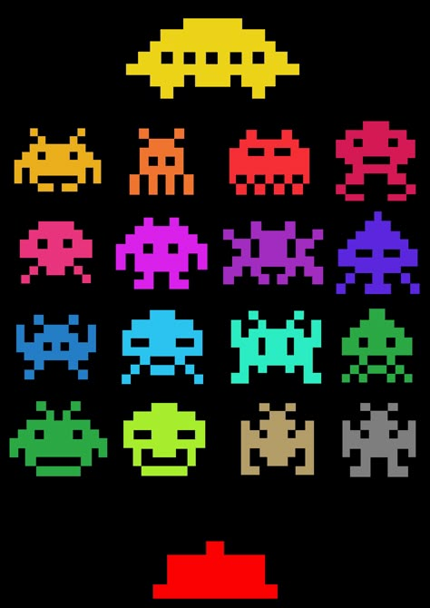 Wear this Space Invaders t-shirt as part of a costume or casual clothing. Space Invaders Pixel Art, Space Invaders Art, Pixel Space, Space Invaders Arcade, Friendsgiving Game, Space Invaders Game, Modele Pixel Art, Space Invader, Space Invaders