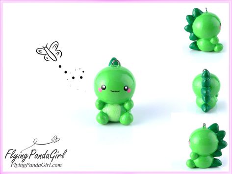 Kawaii Dino, Fimo Kawaii, Crea Fimo, Polymer Clay Kawaii, Polymer Clay Diy, Polymer Clay Animals, Polymer Crafts, Cute Polymer Clay, Polymer Clay Miniatures