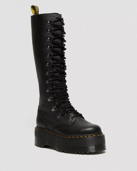 1B60 Max Hardware Leather Extra High Boots in Black | Dr. Martens Knee High Docs Outfit, Knee High Dr Martens, Dr Martens High Boots, Knee High Doc Martens, Dr Martens Shoes Women, New Years Outfit Ideas, Photoshoot Shoes, Shoes Doc Martens, Black Dr Martens