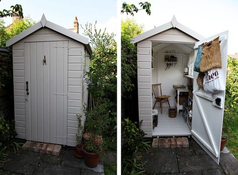 Innovative Small garden shed ideas cant get enough of the idea of having a small garden shed KETPRQL Small Garden Shed Ideas, White Shed, Small Shed Plans, Small Garden Shed, Shed Office, Shed Interior, Craft Shed, Small Sheds, Backyard Shed