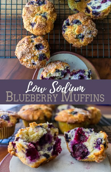 Salt Free Desserts, Low Sodium Breakfast Muffins, Low Sodium Baking Recipes, Salt Free Dessert Recipes, Sodium Free Desserts, Low Sodium Blueberry Muffins, Low Sodium Deserts, Low Sodium Muffins Recipe, Low Sodium Cake