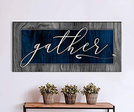 Sense of Art | Gather V2 | Pantry Sign | Pictures For Living Room | Dining Room Wall decor | Farmhouse Decor | Kitchen Decor | Gather Signs For Home Decor (Dark Blue, 42x19) Blue And Brown Kitchen Decor, Navy Blue Kitchen Decor, Dining Room Wall Decor Farmhouse, Gather Signs, Blue Dinning Room, Blue And White Dining Room, Dining Room Navy, Home Decor Dark, Pantry Sign