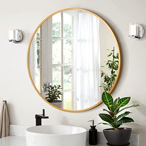 Amazon.com: A.T.Lums 24 Inch Gold Round Mirror, Wall Mounted Circle Mirror with Metal Frame, Suitable for Bathroom, Vanity, Entryway, Living Room, Wall Decor : Health & Household Gold Circle Mirror, Black Round Mirror, Round Gold Mirror, Shower Mirror, Shaving Mirror, Circle Mirror, Round Wall Mirror, Framed Mirror Wall, Round Mirror