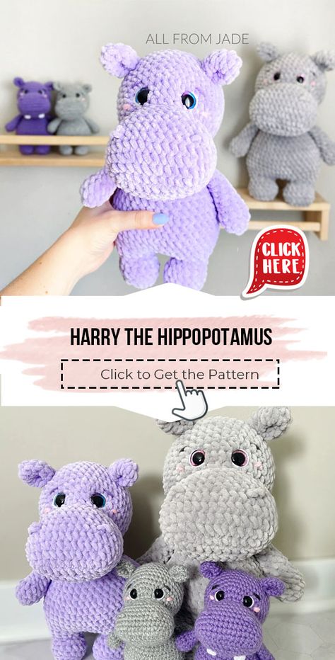 crochet Harry the Hippopotamus free pattern - Easy Crochet Hippopotamus Pattern for Beginners. Click to Get the Pattern #Hippopotamus #crochetpattern #crochet via @shareapattern.com Crochet Toys Easy, Easy Crochet Elephant, How To Knit Stuffed Animals, Beginner Crochet Stuffed Animals Free Patterns, Crochet Animal Plushies, Crochet Free Pattern Plushies, Diy Crochet Animals Easy, Cool Amigurumi, Crochet Elephant Free Patterns