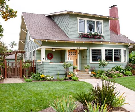 Modern Craftsman-Style Homes Historic Bungalow, Sears Homes, Brown Roofs, Cabin Vibes, Brown Roof, Home Maintenance Checklist, Craftsman Homes, Bungalow Homes, Bungalow Exterior