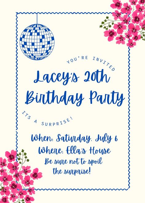 Use this invite template to create the cutest invitations for a Mamma Mia themed birthday party! Greek Birthday Theme, Mamma Mia Bday Invitation, Disco Mama Mia Party, Mamma Mia 30th Birthday, Mamma Mia Birthday Invitations, Mamma Mia Invitation Template, Mamamia Theme Party, 17th Birthday Ideas Mamma Mia, Mama Mia Invitation