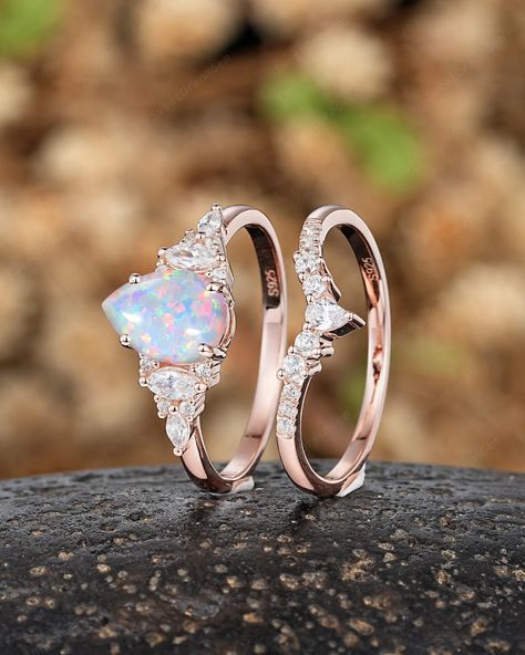 Vintage Pear White Opal Engagement Ring Set Marquise Moissanite Cluster Anniversary Rings for Women Solid Gold Wedding Promise Ring Gifts - Etsy Vintage Opal Engagement Ring Antique, Pear Opal Engagement Ring, Vintage Opal Engagement Ring Set, Antique Opal Engagement Ring, Pear Shaped Opal Engagement Ring, Vintage Wedding And Engagement Ring Set, Opal Gold Engagement Ring, Simple Opal Engagement Ring, Silver Opal Engagement Ring