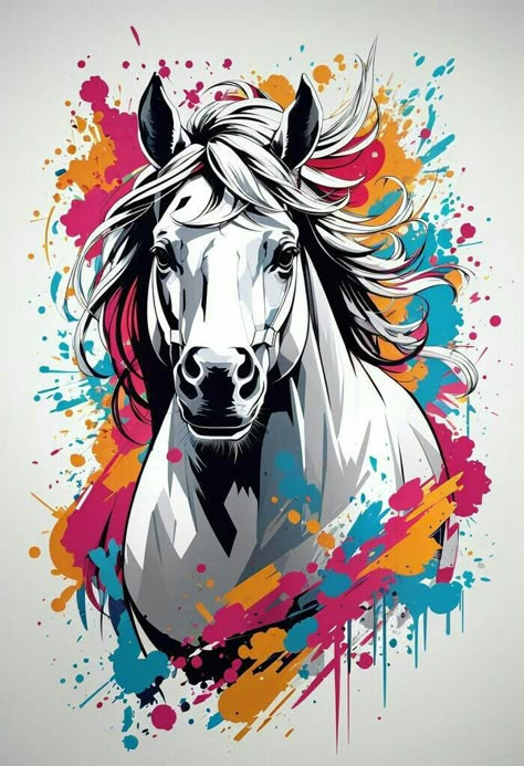 Colorful Horse Art, Abstract Horse Art, Wallpaper 8k, Graphic Design Images, Abstract Horse, Horse Illustration, Background Drawing, Tableau Art, Horse Designs