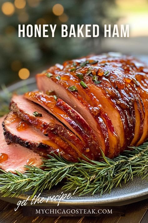 Recreate the magic of honey baked ham with this easy, delicious baked ham glaze recipe. Made with honey, brown sugar, and spices, it’s the perfect balance of sweet and savory. This honey glazed ham recipe is ideal for holiday gatherings! #HoneyBakedHam #HamGlazeRecipe #CopycatHoneyBakedHam Molasses Ham Glaze Recipe, Baked Ham With Orange Juice, Ham Recipes In Oven, 10 Lb Ham In Oven, Boneless Ham In Crockpot Pineapple, Maple Mustard Ham Glaze, Best Honey Glazed Ham Recipe, Honey Garlic Ham Glaze, Honey Roast Ham Recipe